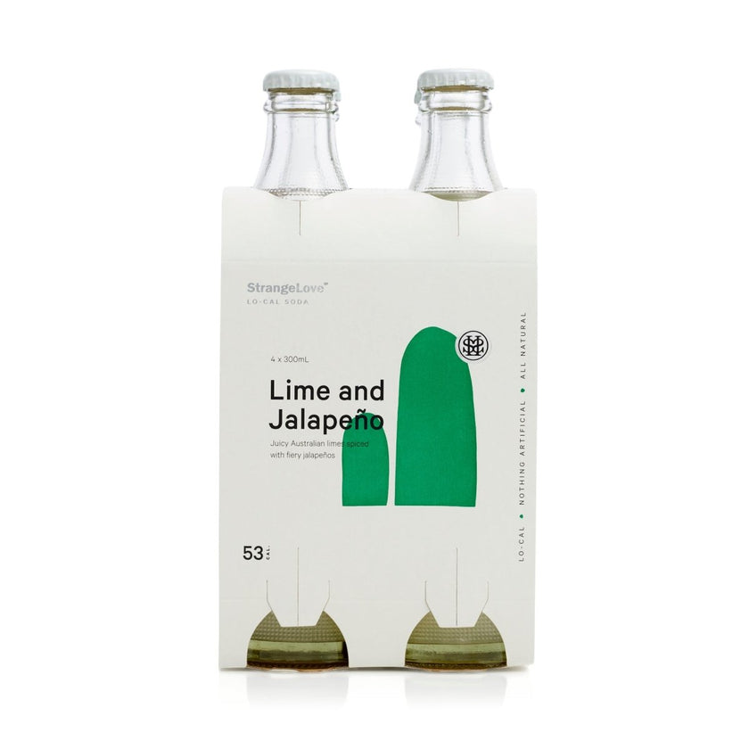 300ml - GLASS - Lime & Jalapeno - Lo-Cal Soda / 6x4 Pack - StrangeLove